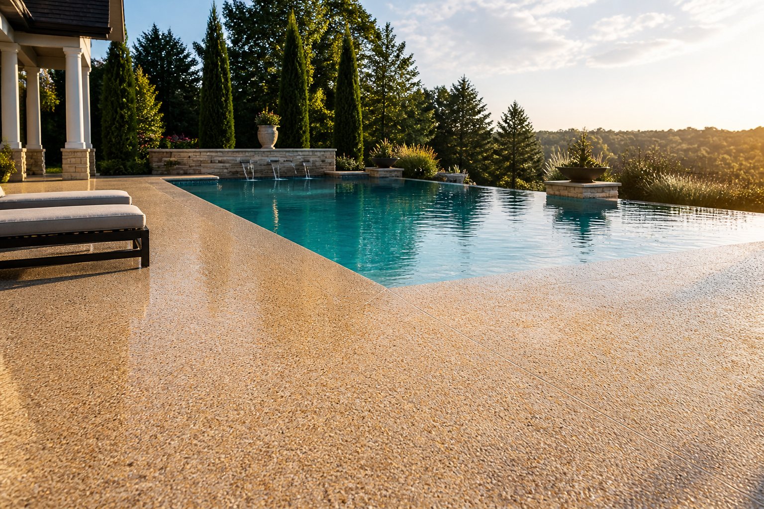 Resort-style pool with seamless resin-bound stone deck